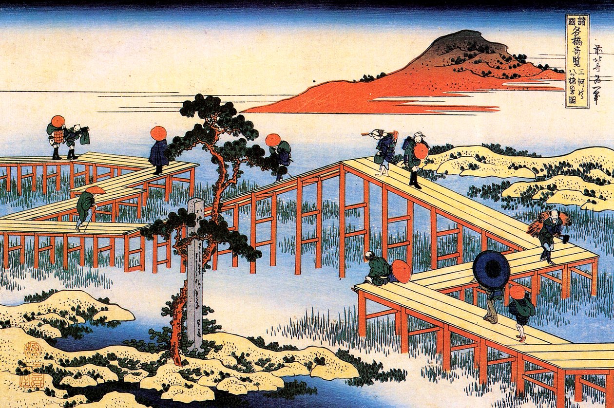 Yatsuhashi i Mikawa-provinsen, c1835. af Katsushika Hokusai