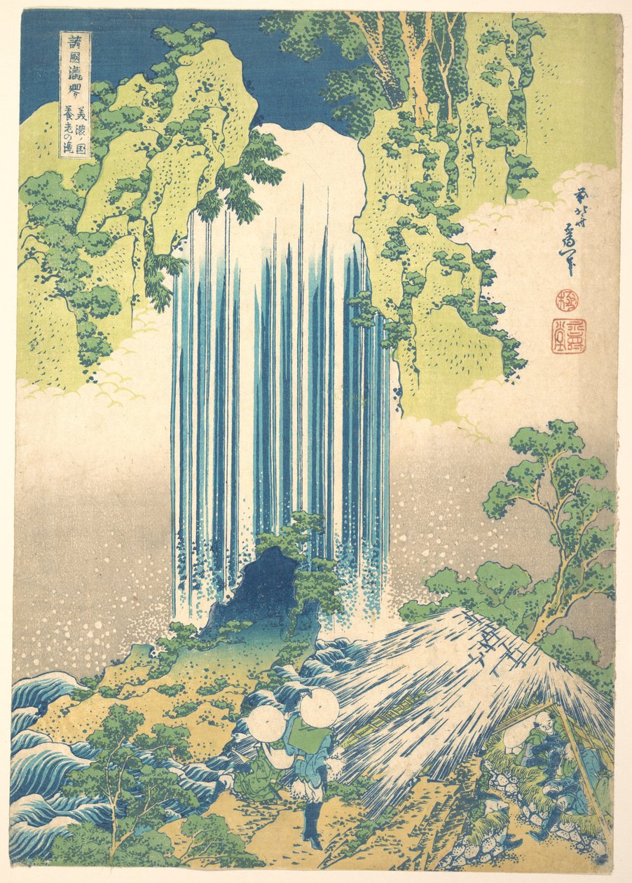 Yōrō-vandfaldet i Mino-provinsen (Mino no Yōrō no taki), fra serien »En rundrejse til vandfald i forskellige provinser« (Shokoku taki meguri) af Katsushika Hokusai