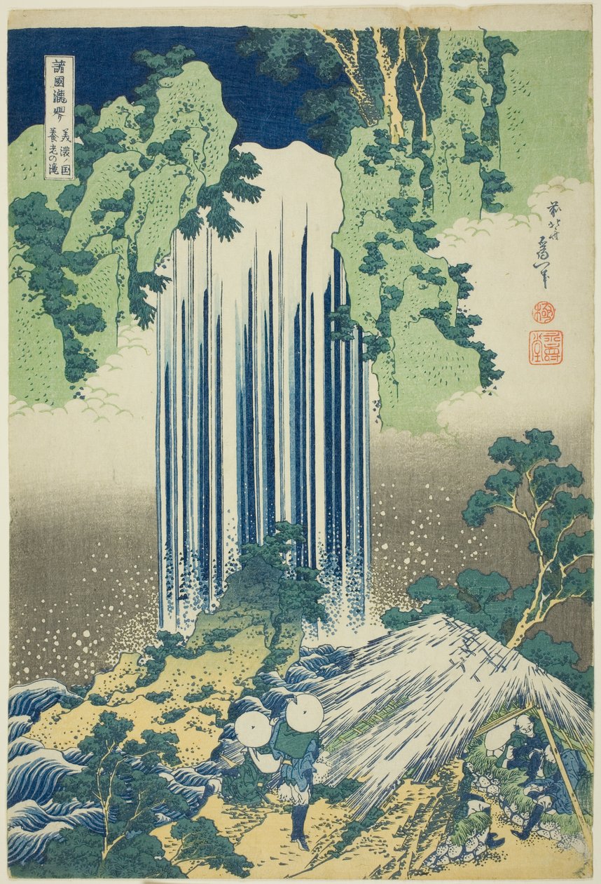 Yoro vandfald i Mino Province (Mino No This Yo No Taki), fra serien Tour of the Waterfals i forskellige beviser (Shokoku Takimeguri) af Katsushika Hokusai