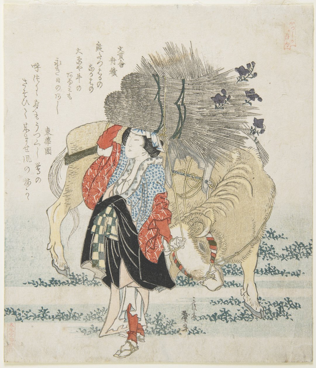 (O_hara træsælger og en ko), ca. 1830-1836 af Katsushika II Taito