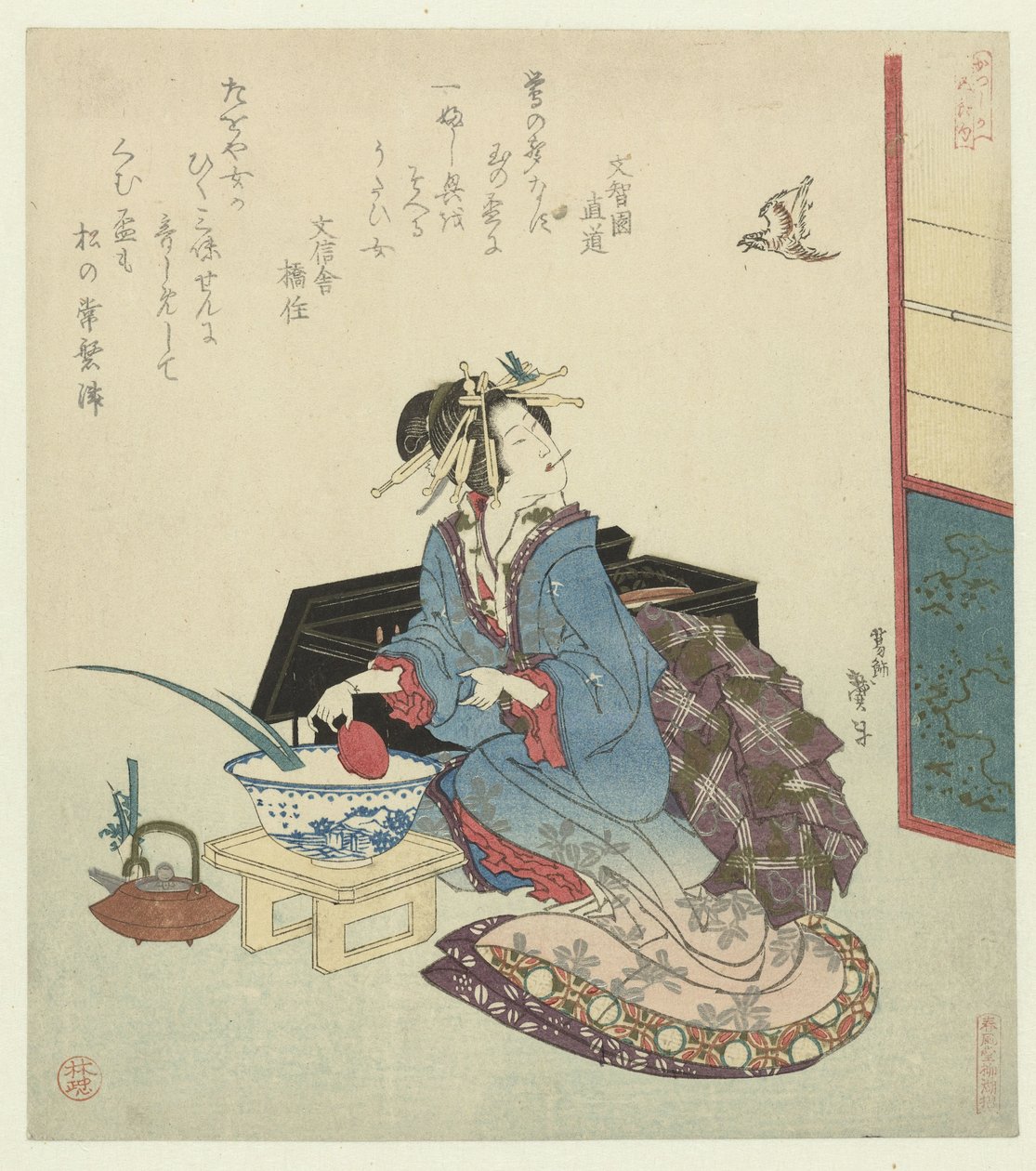 Geisha kigger op på en gøg af Katsushika Taito II