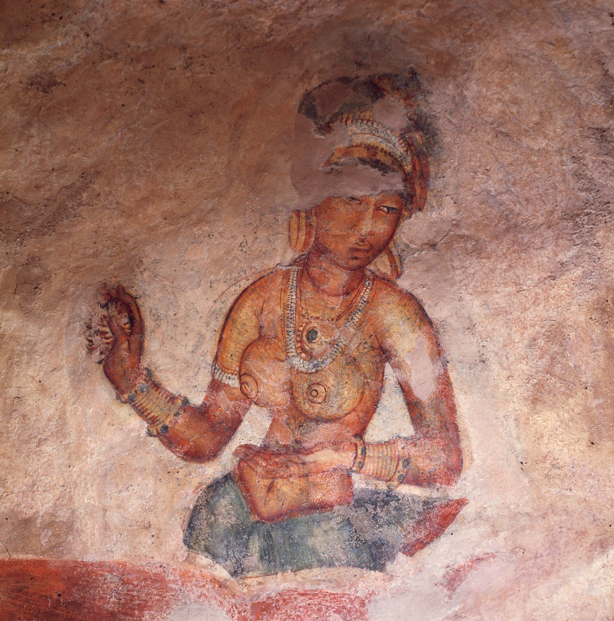 Apsaras, himmelsk nymfe, der giver et offer, fresko, befæstet citadel af Sigiriya (UNESCOs verdensarvsliste af Alec Hunter