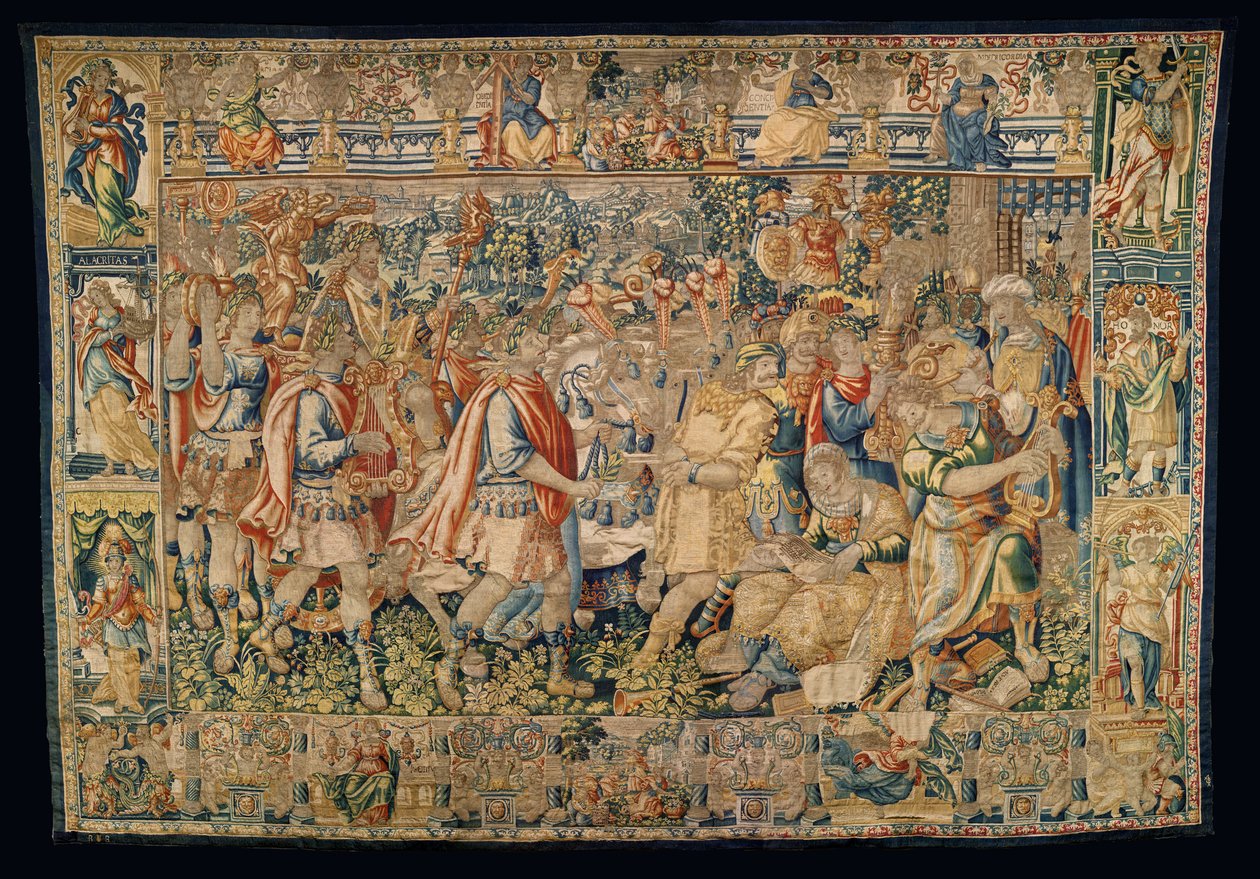 Sogns museum for gobeliner (Pastrana Parish Museum of Tapestries). flamsk gobelin. Karl den Store, triumferende indtog i Carmania (Alexander den Store, triumferende indtog i Carmania). af Alec Hunter