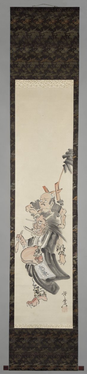 En dæmon er en bøllermunk Begging Devil Monk (oni no nembutsu) af Kawanabe Kyosai