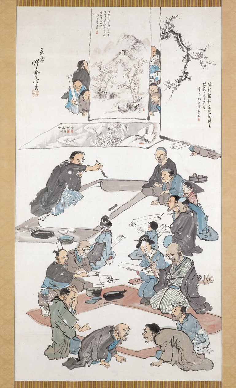 Kalligrafi og malerfest (blæk og farve på papir) af Kawanabe Kyosai