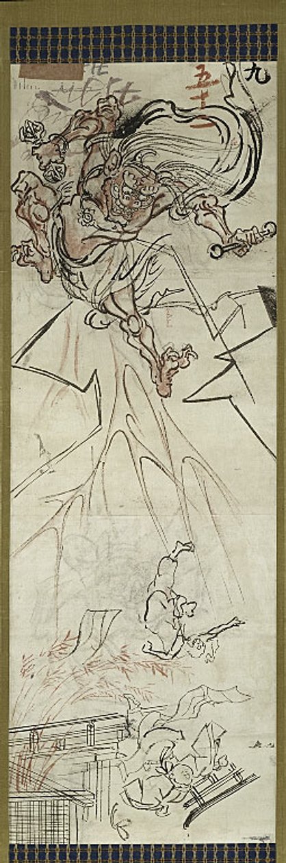 Lightning God, en af seks skitser af Kawanabe Kyosai