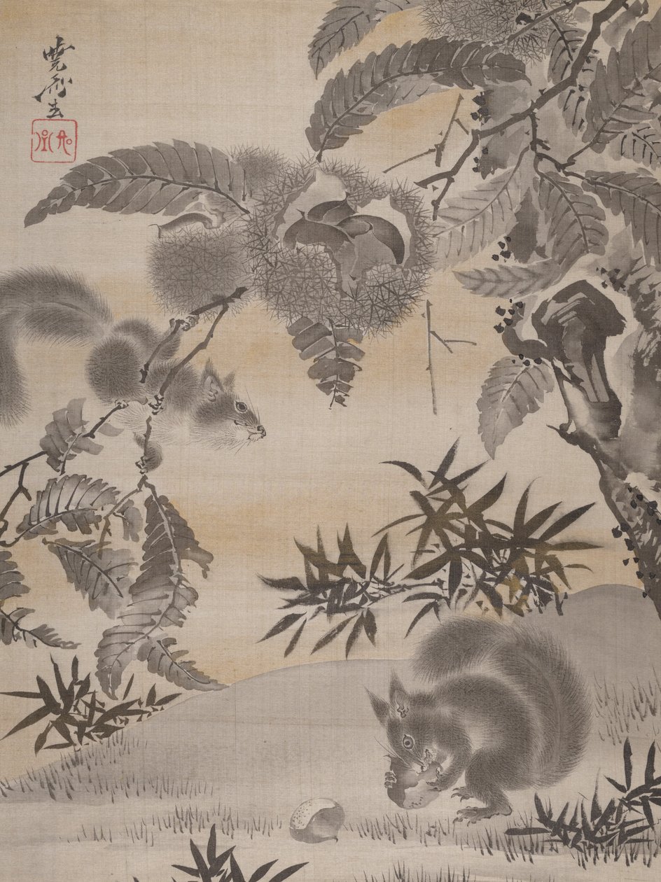 Squirrels Gathering Chestnuts, ca. 1887. af Kawanabe Kyosai
