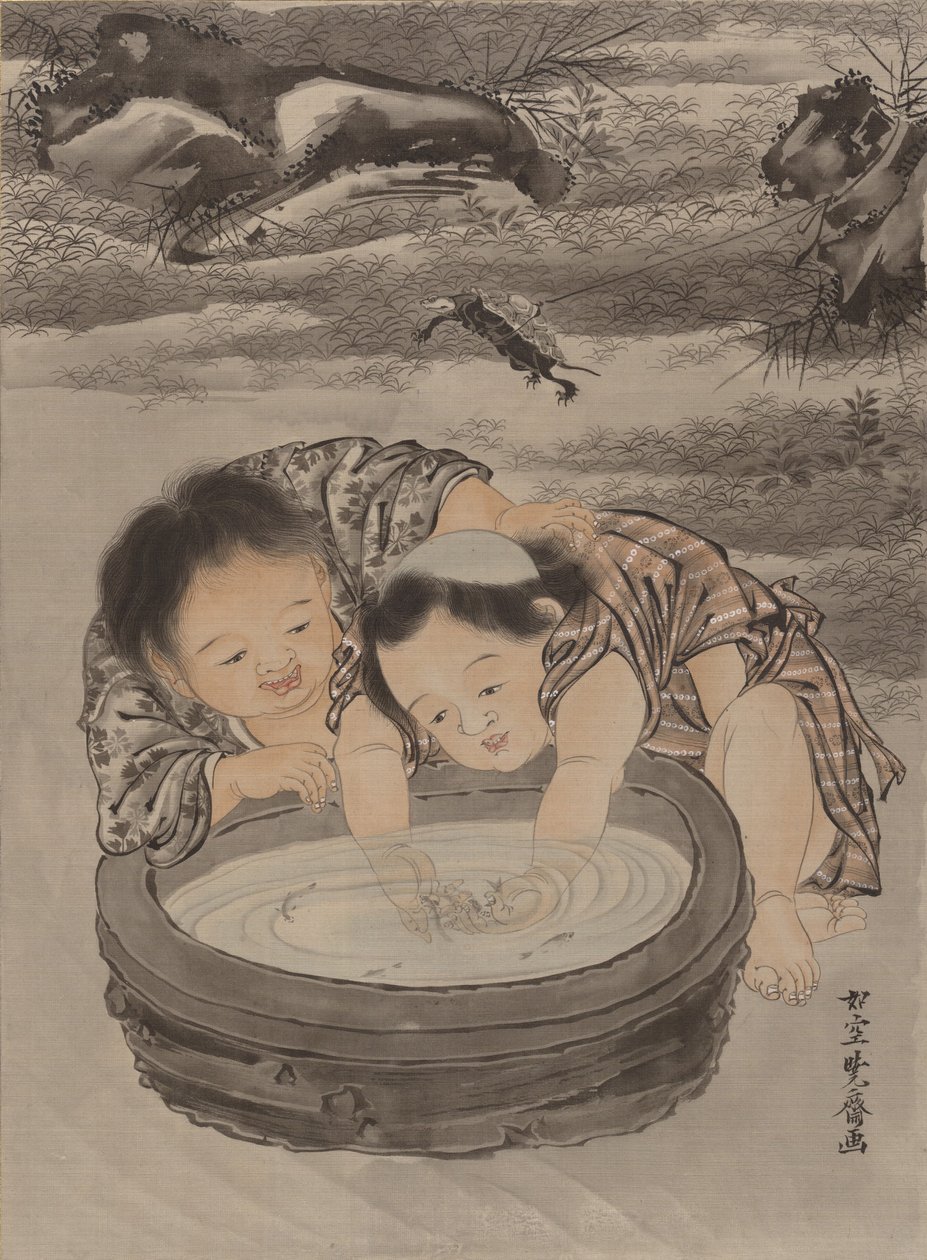 To børn leger med guldfisk, ca. 1887. af Kawanabe Kyosai