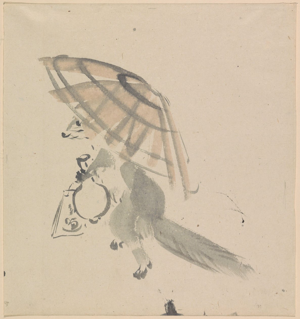 Ræv med karaffel og parasol af Kawanabe Kyosai
