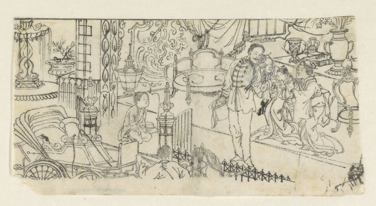 Mand siger farvel til barn af Kawanabe Kyôsai (attributed to)