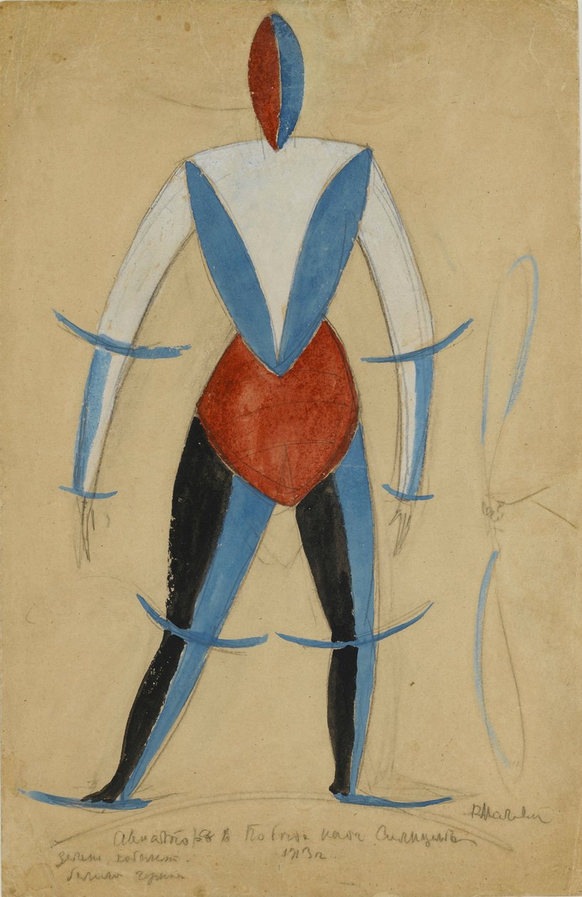 Aviator, kostumedesign til operaen Victory over the sun af Aleksei Kruchenykh, 1913 (blæk, gouache og blyant på papir) af Kazimir Severinovich Malevich