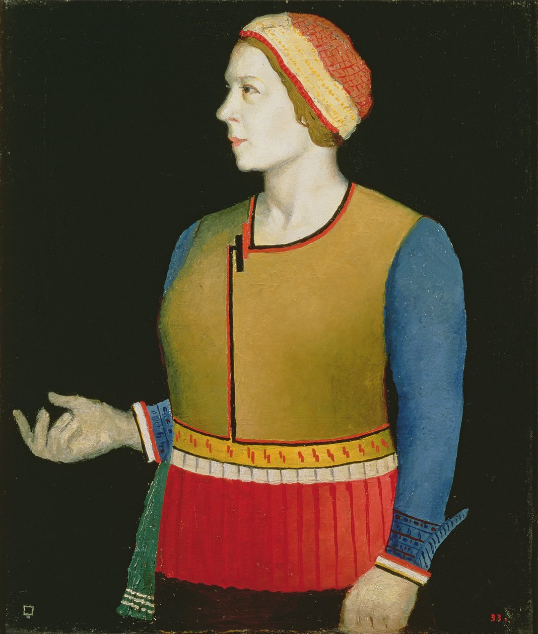 Portræt af Natalya Andreevna Malevich (f. Manchenka) (f.1902) kunstnerens kone, 1933 af Kazimir Severinovich Malevich