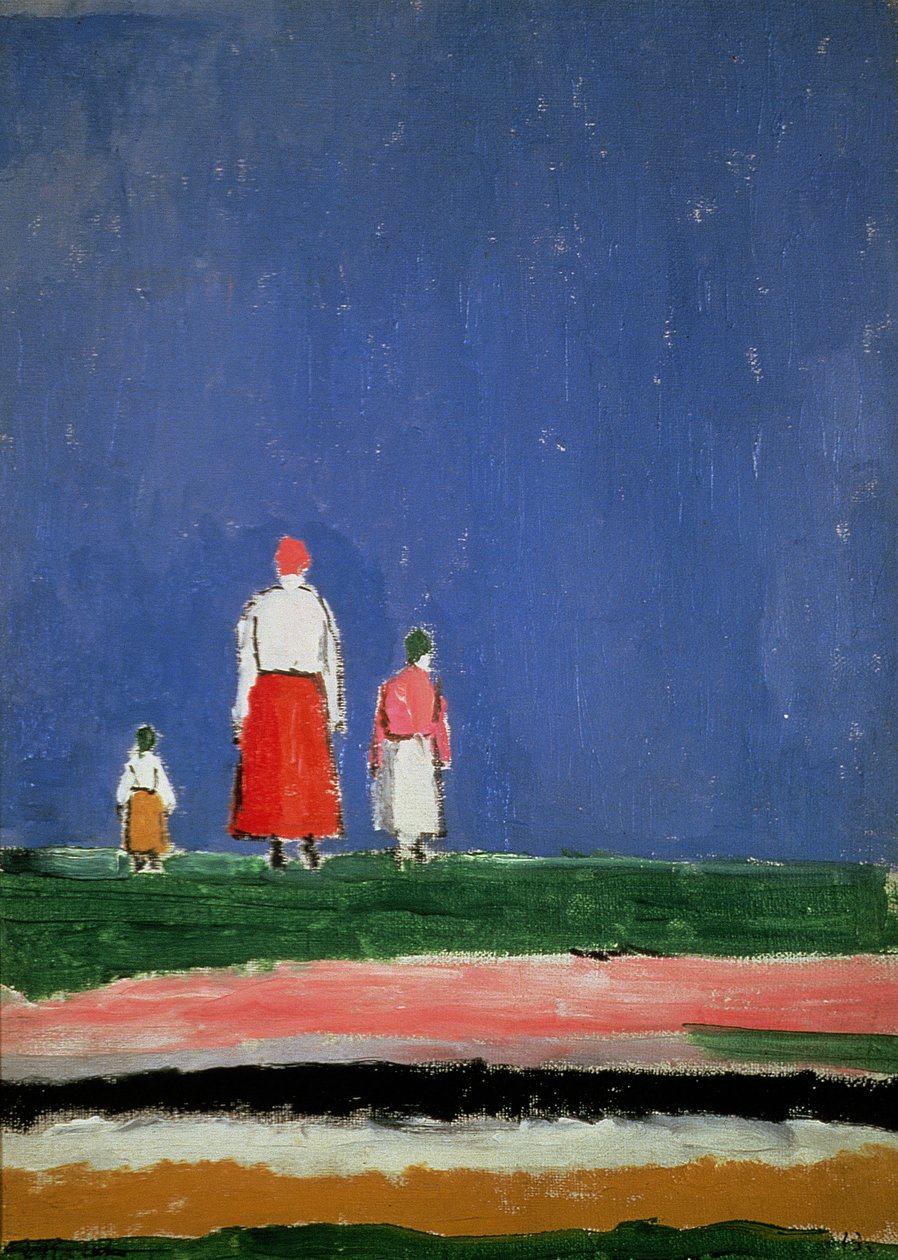 Tre figurer, 1913-28 af Kazimir Severinovich Malevich