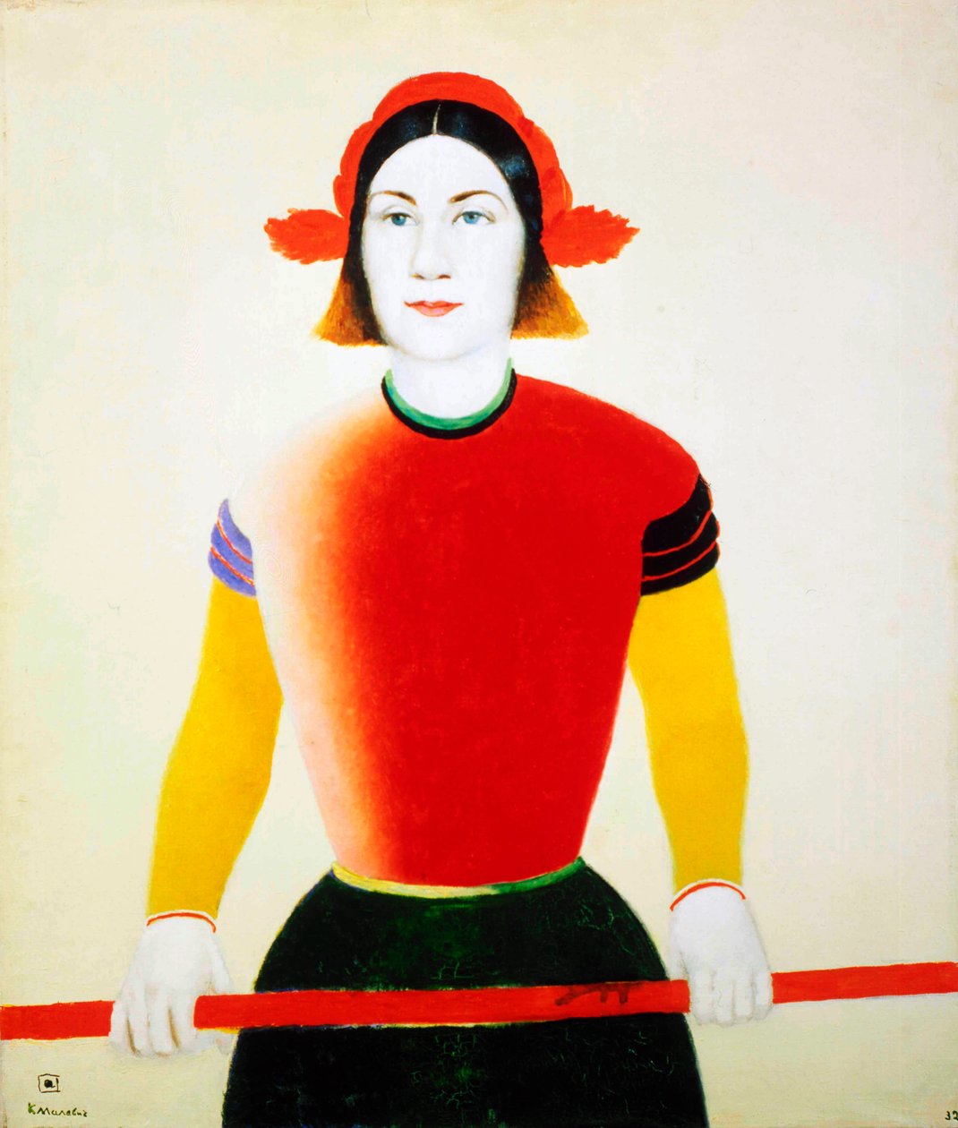 En pige med en rød stang, 1932-1933. af Kazimir Severinovich Malevich