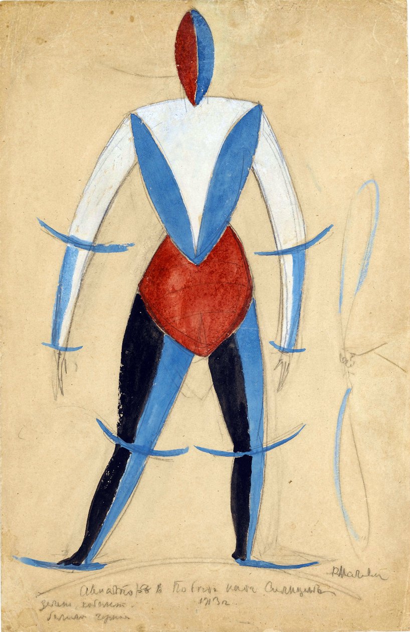 Aviator. Kostumedesign til operaen Victory over the sun af A. Kruchenykh par Malevich, Kasimir Severinovich (1878-1935) af Kazimir Severinovich Malevich