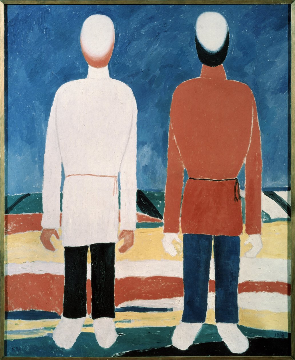 To mandsfigurer (To mandlige figurer). Maleri af Kasimir Severinovich Malevich (Malevich, Malevic) (1878-1935), olie på lærred af Kazimir Severinovich Malevich