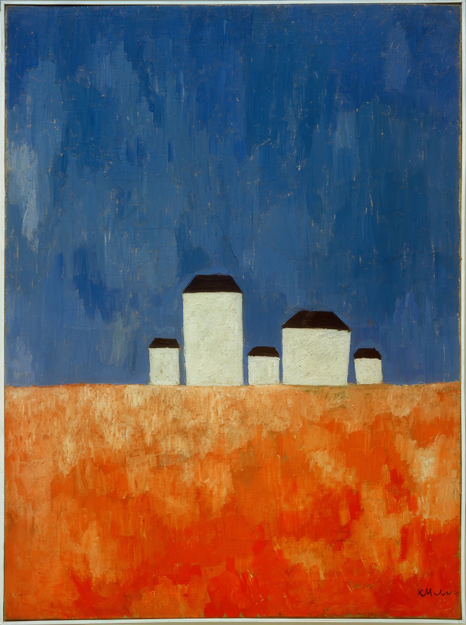 Landskab med fem huse af Kazimir Severinovich Malevich