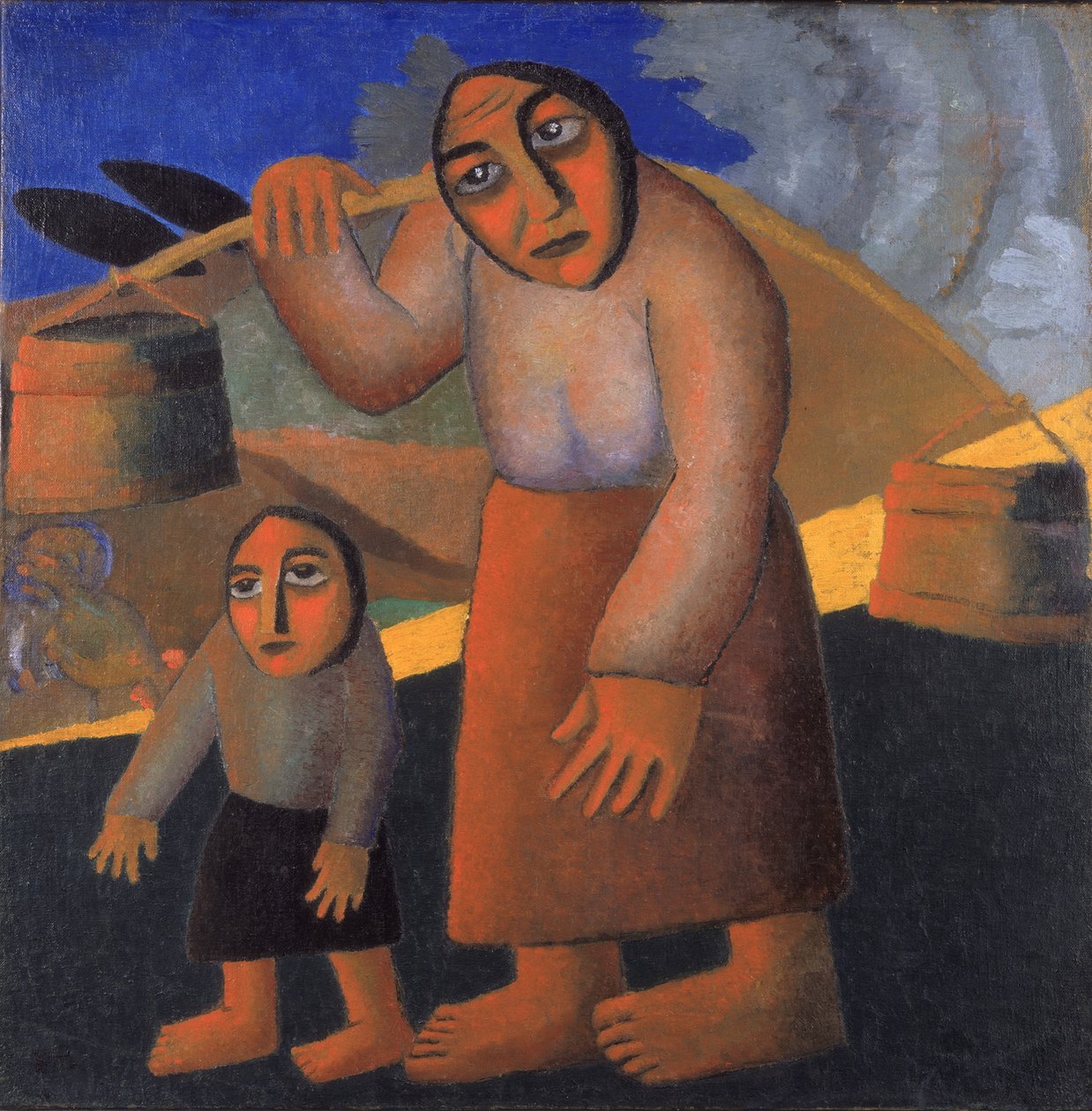 Bondekone med Spande og Barn, ca. 1912 af Kazimir Severinovich Malevich