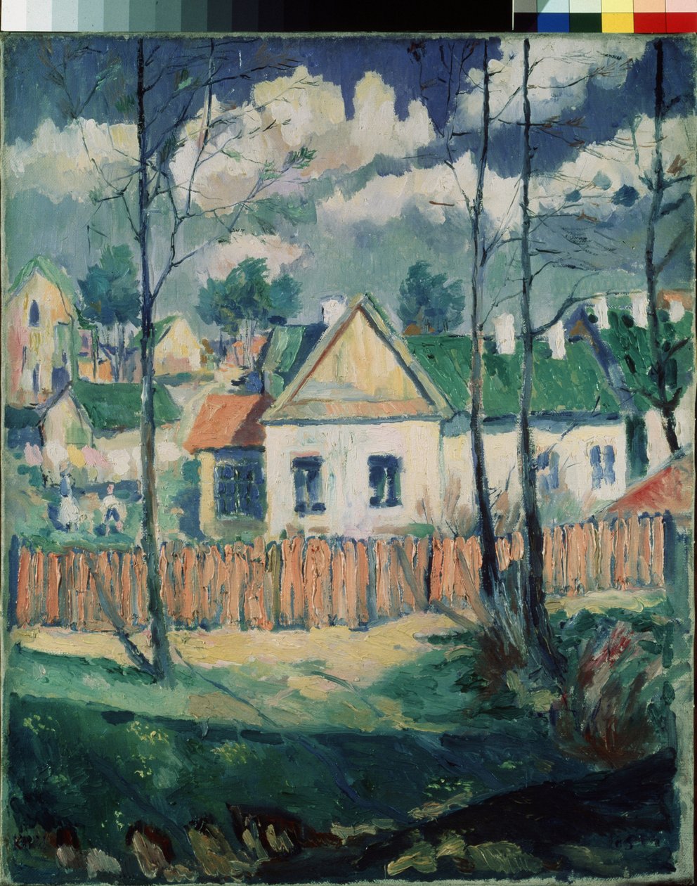 Forår. Landskab med et lille hus. (Forår. Landskab med et lille Hus). maleri af Kasimir Severinovich Malevich (Malevich, Malevic) (1878-1935), olie på lærred af Kazimir Severinovich Malevich