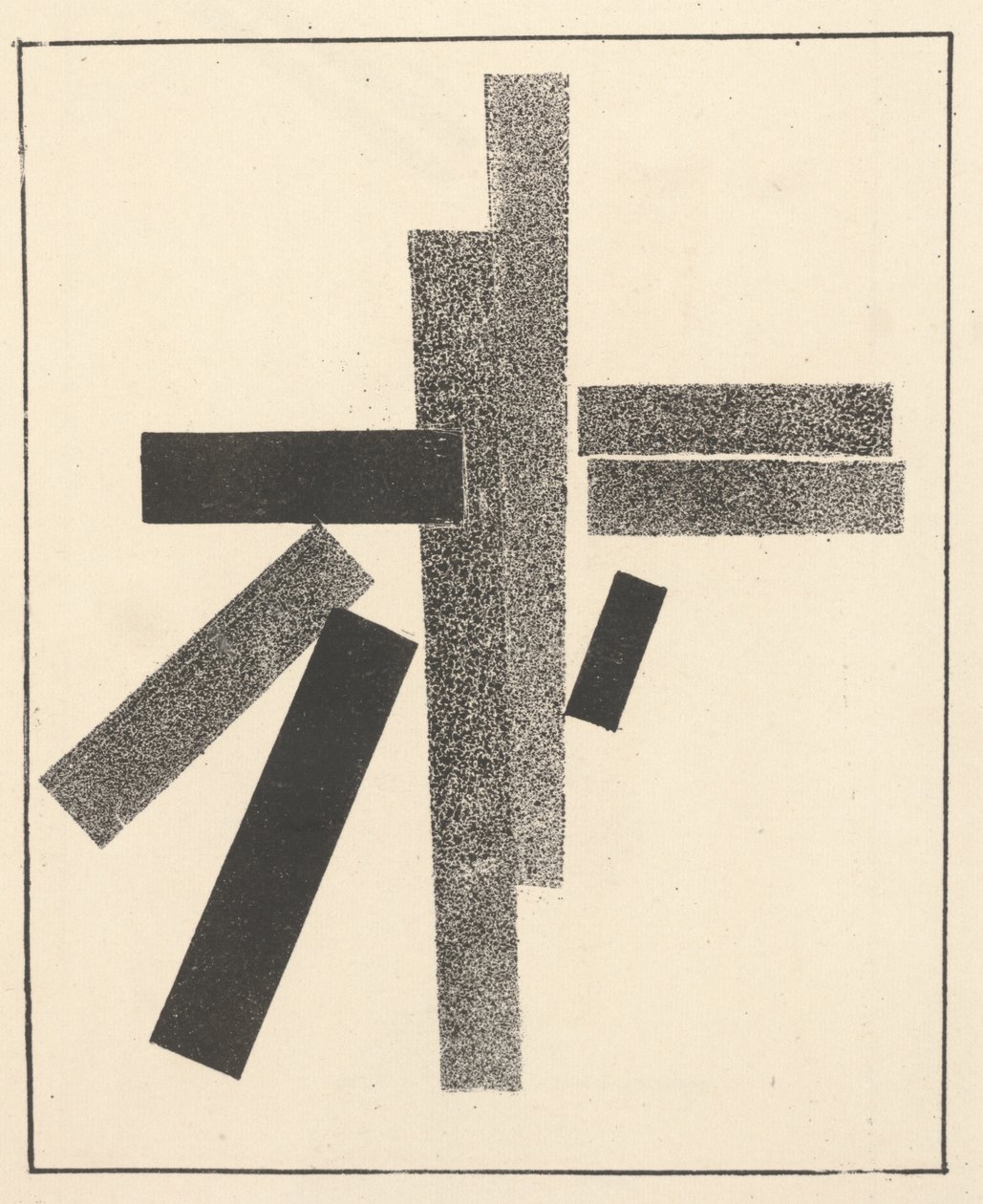 Tre sorte og fem grå elementer fra "Suprematism: 34 Drawings" af Kazimir Severinovich Malevich