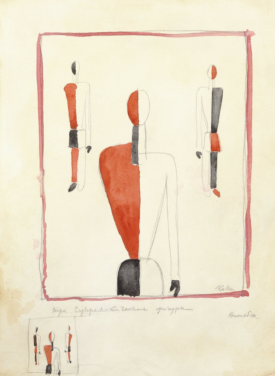 Tre suprematistiske figurer, ca. 1921-2 af Kazimir Severinovich Malevich