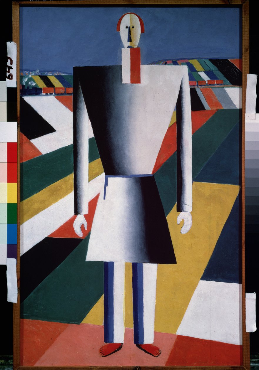 En bonde på marken (En bonde på marken). Maleri af Kasimir Severinovich Malevitch (Malevich, Malevic) (1878-1935), olie på træ af Kazimir Severinovich Malevich