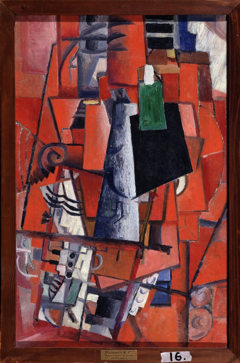 En kvinde ved klaveret (A Woman at the Piano). Maleri af Kasimir Severinovich Malevich (Malevich, Malevic) (1878-1935), olie på lærred af Kazimir Severinovich Malevich