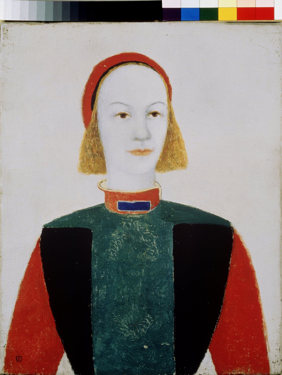 En ung pige (En pige). Maleri af Kasimir Severinovich Malevich (Malevich, Malevic) (1878-1935), olie på lærred 1932. Russisk kunst, avantgarde, 20. århundrede, suprematisme. Det russiske statsmuseum, Sankt Petersborg af Kazimir Severinovich Malevich