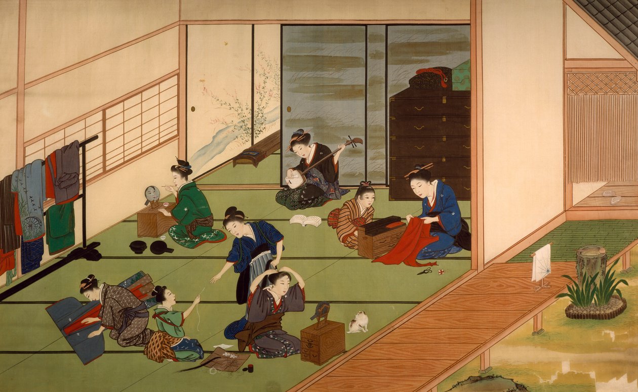 Gruppe af geishaer, af Kawahara Keiga (1786-cirka 1860), akvarel, Japan, japansk civilisation, begyndelsen af 1800-tallet af Keiga Kawahara