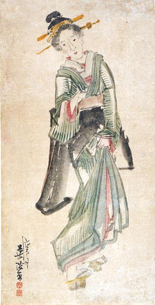 Geisha (blæk og farve på papir) af Keisai Eisen