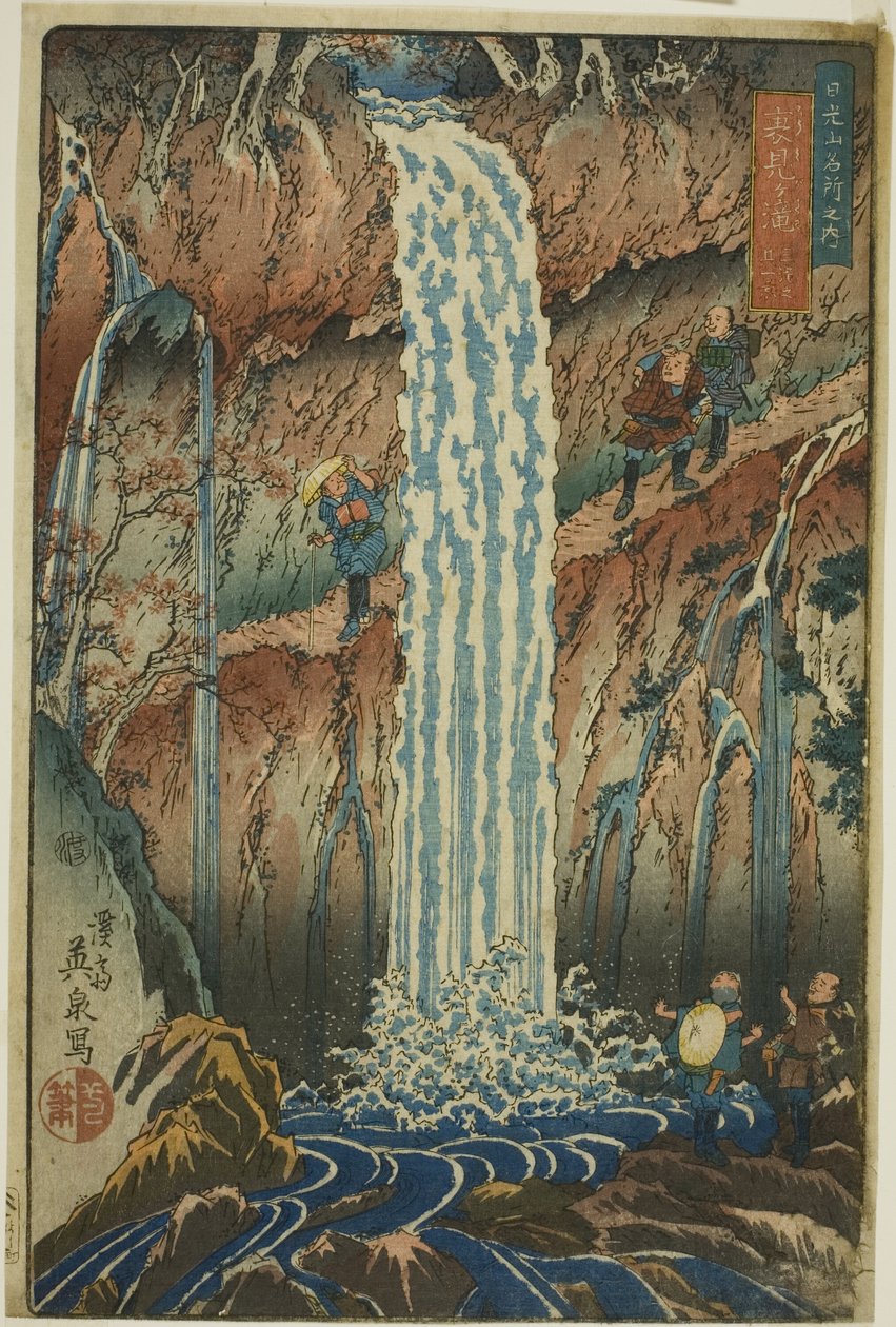 Backward-viewing Falls, et af de tre vandfald (Urami-ga-taki, santaki no sono ikkei), fra serien "Famous Scenic Spots in the Mountains of Nikko (Nikkosan meisho no uchi)" af Keisai Eisen