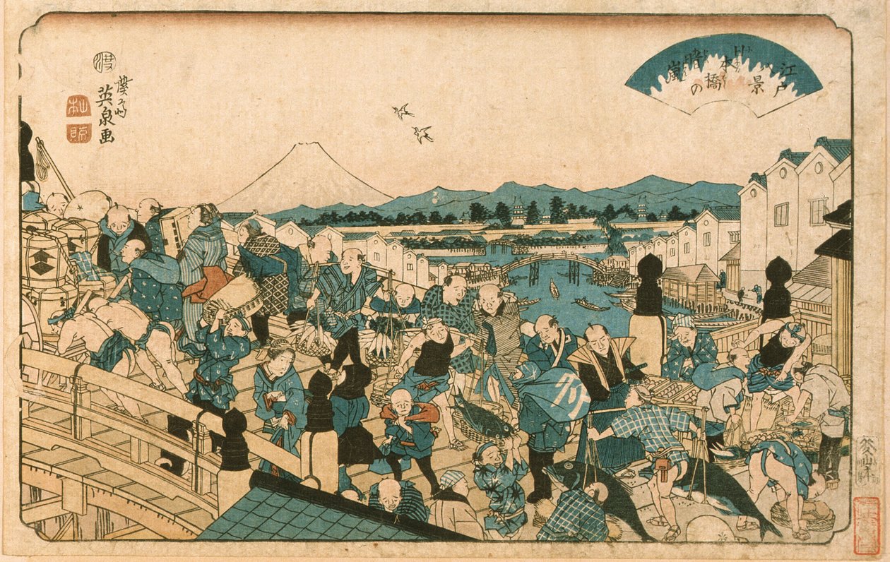 Opklarende vejr på Nihonbashi-broen af Keisai Eisen