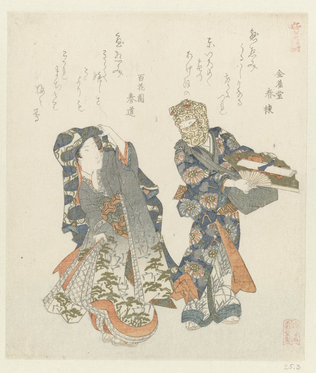 En kvinde vender sig mod en mand Berømte steder og produkter i Yamashiro-provinsen (serietitel) Yamashiro meisho meibutsu (serietitel på objekt) af Keisai Eisen