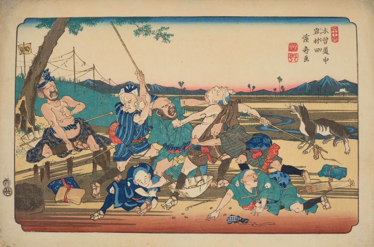 Iwamurata, de blindes kamp, tavle 23 i serien: De 69 etaper på Kisokaido-vejen / Kisokaido rokujukyu tsugi af Keisai Eisen