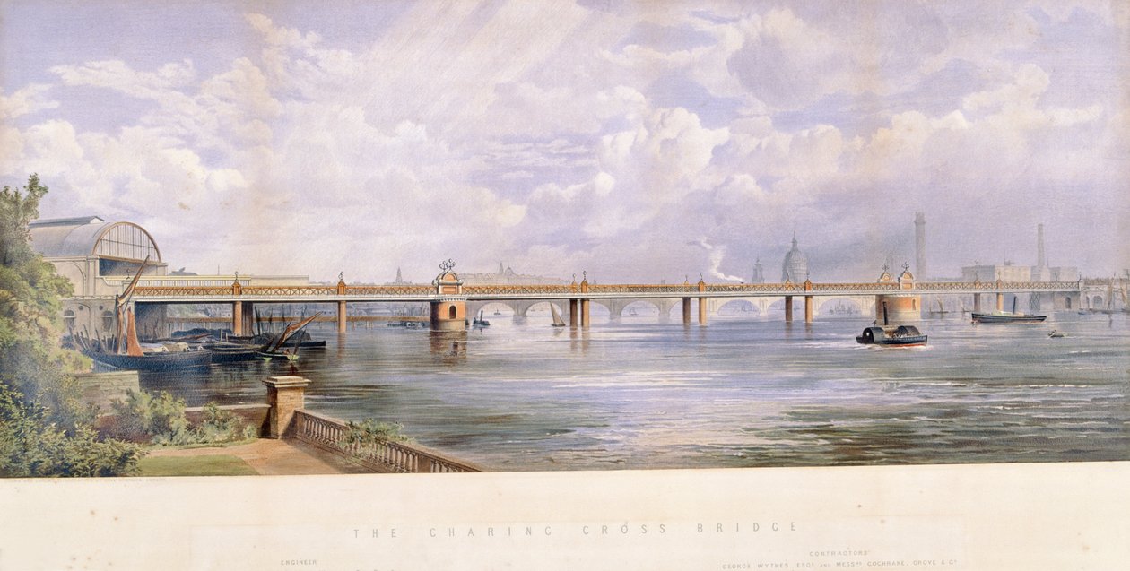 Hungerford Bridge, Charing Cross, London, 1863 af Kell Brothers
