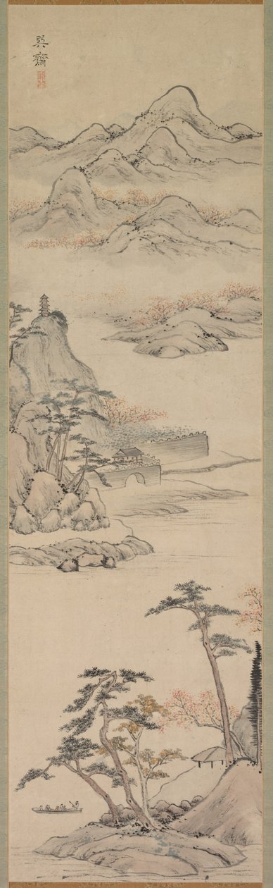 Landskab med bådejere, slutningen af det 18.-begyndelsen af det 19. århundrede. af Kenkado Kimura