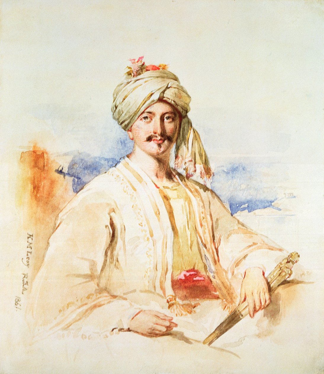 Portræt af en mand i orientalsk klædedragt, 1861 (akvarel på papir) af Kenneth Macleay