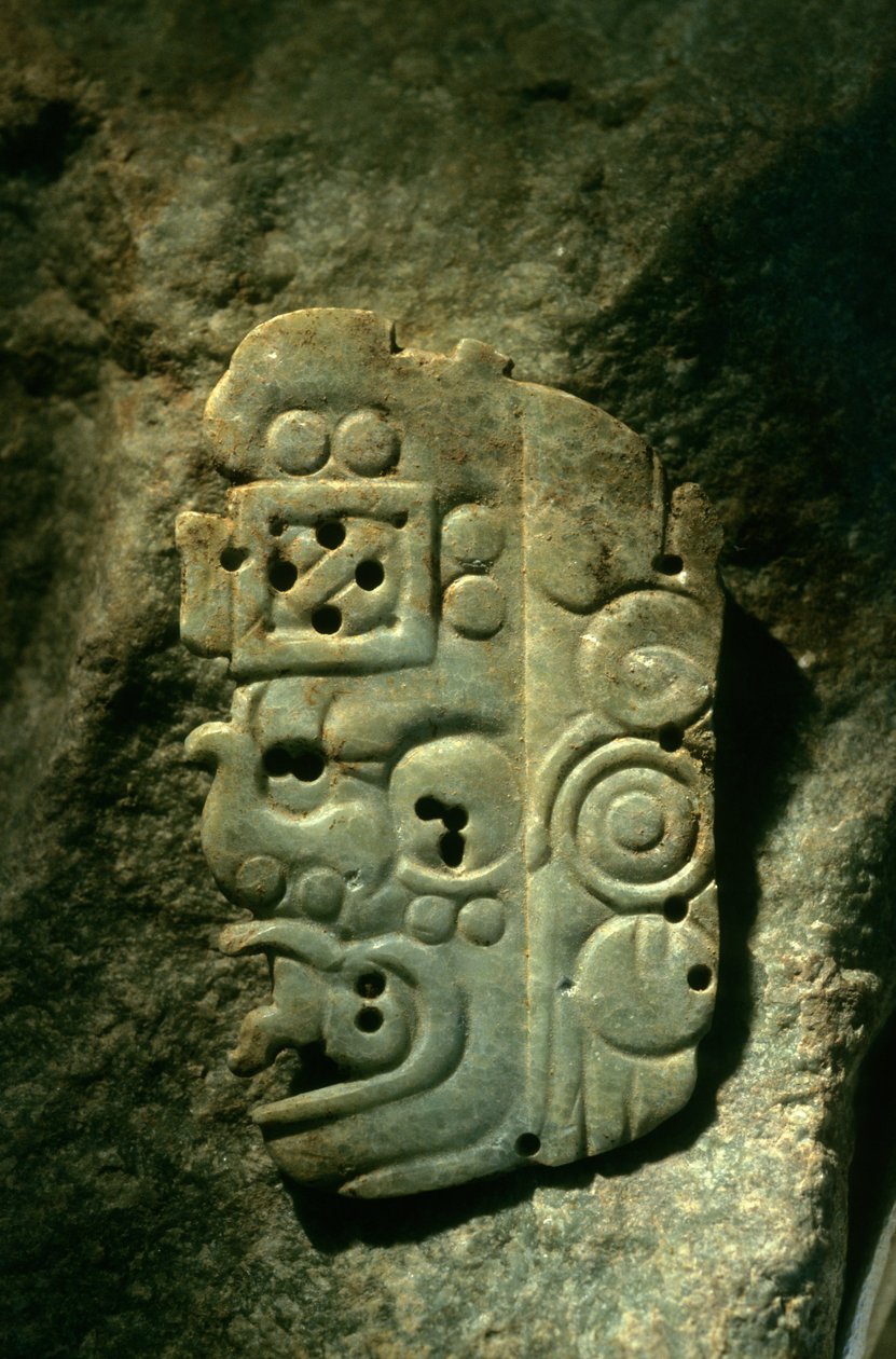 Artefakt, jade, Cancuen, Guatemala, Arthur Demarest, Tomas Barrientos, Maya, palads,..., 2004 (foto) af Kenneth Garrett