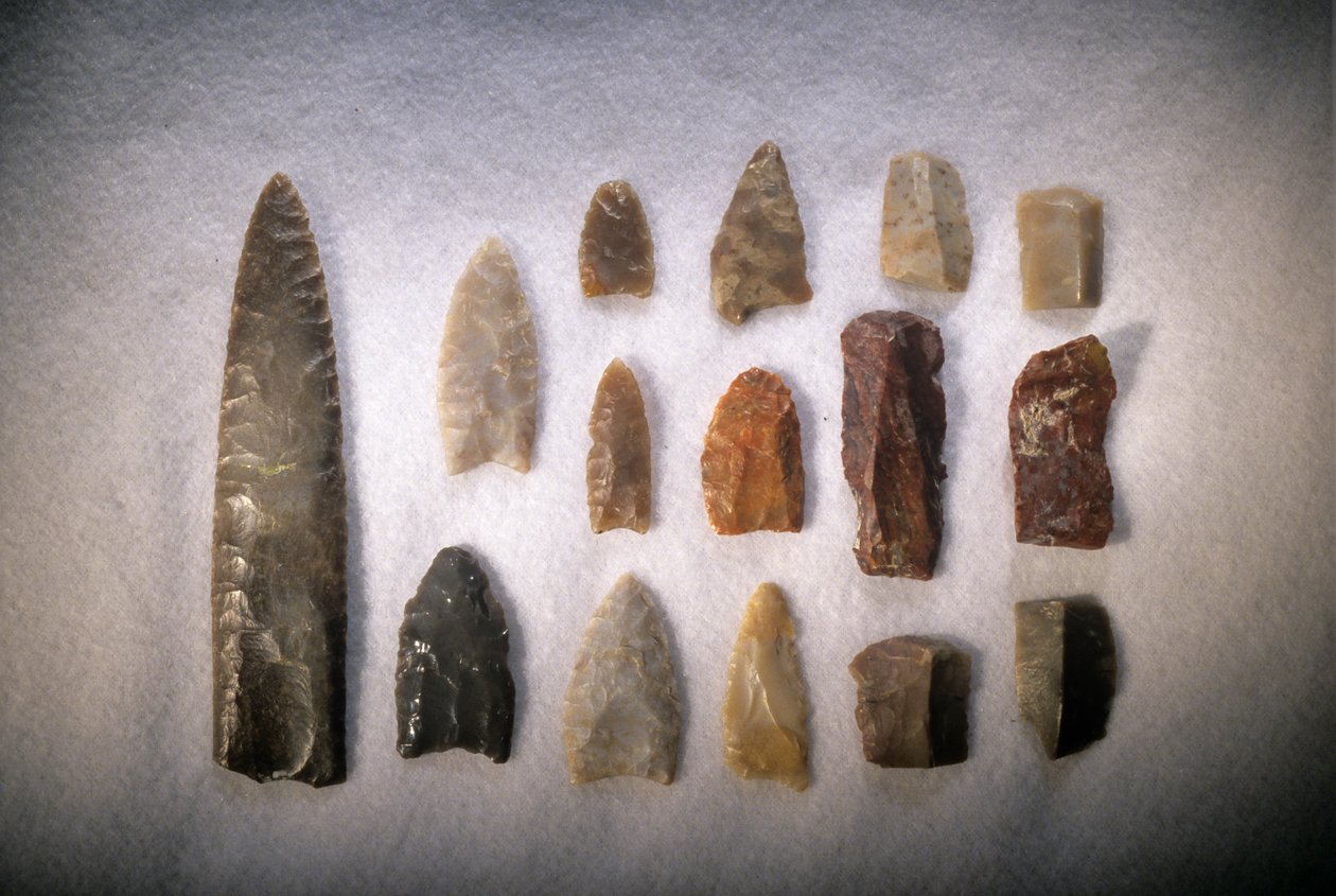 De første amerikanere; Clovis-spidser; Blackwater Draw; New Mexico; typelokalitet for Clovis, 2000 (foto) af Kenneth Garrett