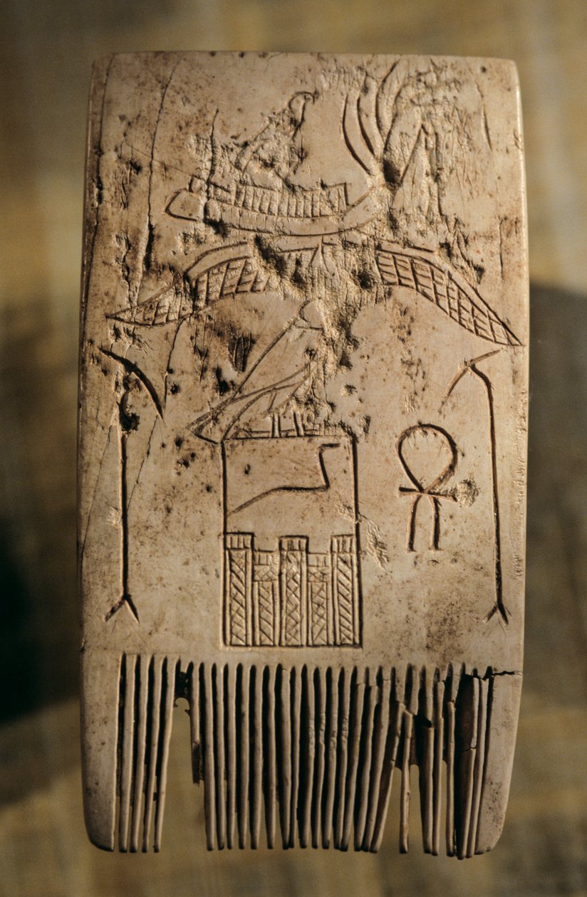 Elfenbenskam tilhørende den tidlige dynastiske hersker Djer, Abydos, Egypten, 2005 (foto) af Kenneth Garrett