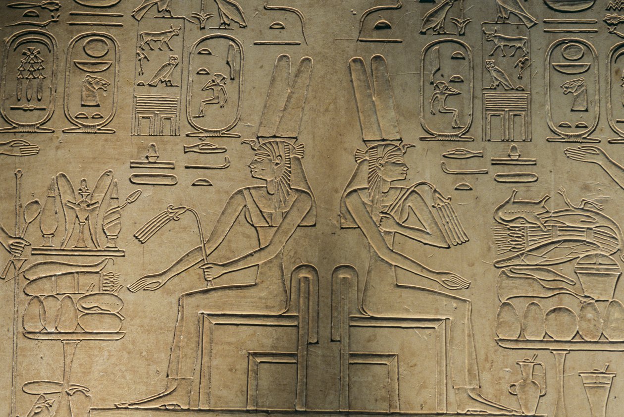 Relief fra Abydos, Mut-gudinde, artefakt; Egypten, 2005 (foto) af Kenneth Garrett