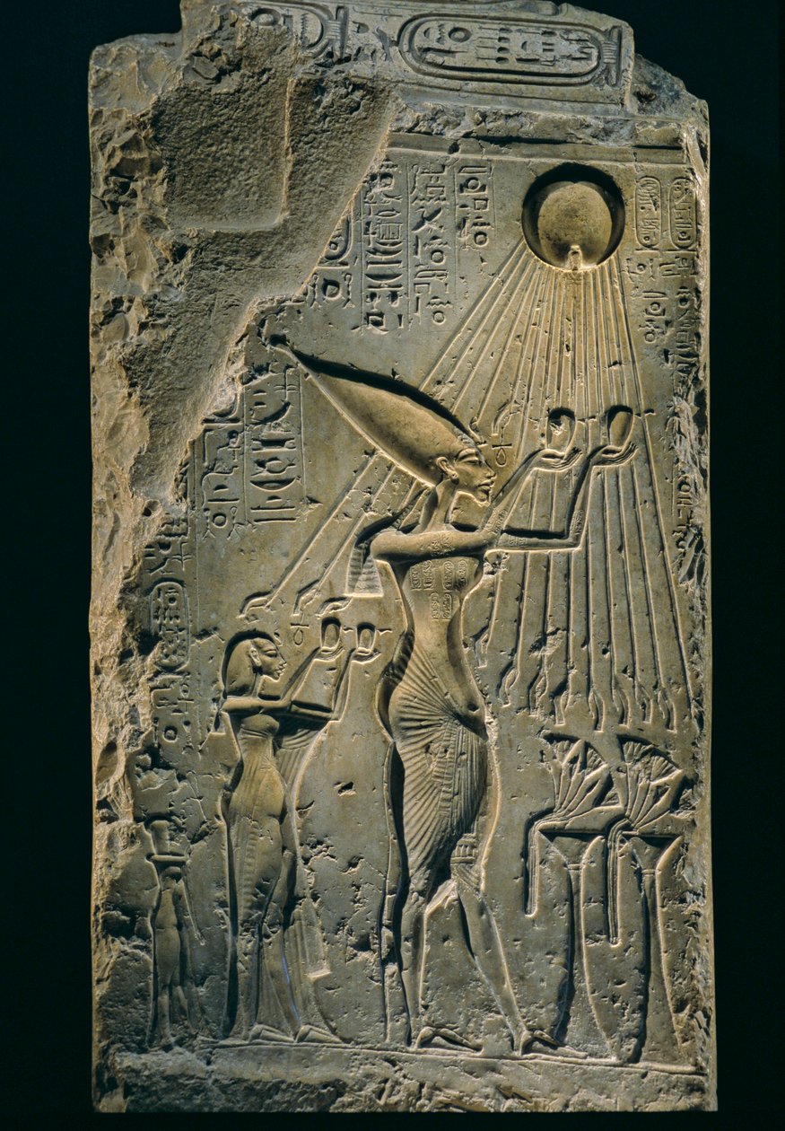 Relief af Akhenaton under Aten, balustrade, Amenhotep IV. Som farao er Akhenaton..., 2009 (foto) af Kenneth Garrett