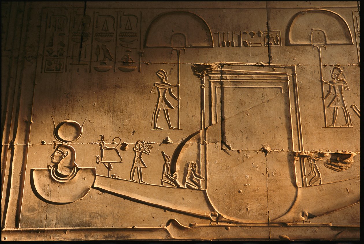 Relief af bark fra Seti I-templet, Abydos, Egypten, 2005 (foto) af Kenneth Garrett