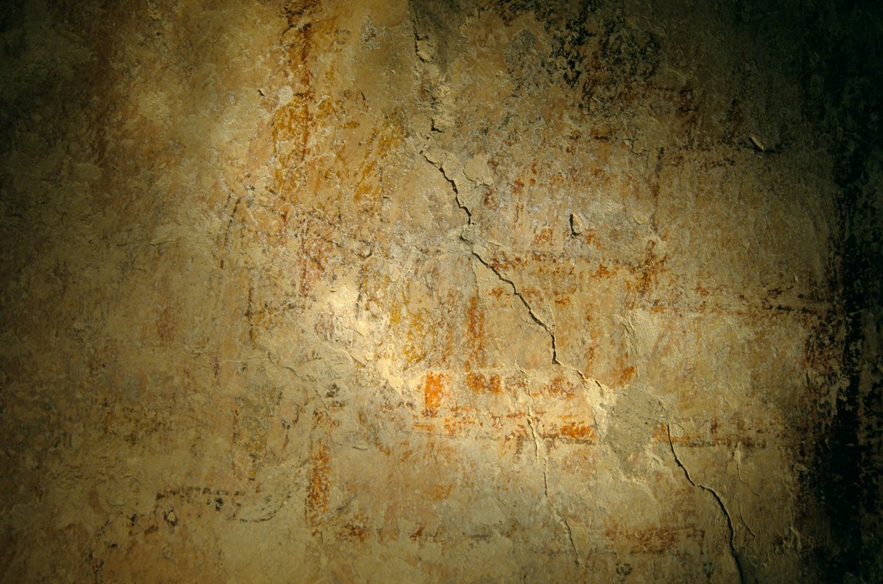 Teotihuacan-kriger, vægmaleri, Holmul, Guatemala, Maya, Francisco Estradabelli, Sufricaya, 2008 (foto) af Kenneth Garrett