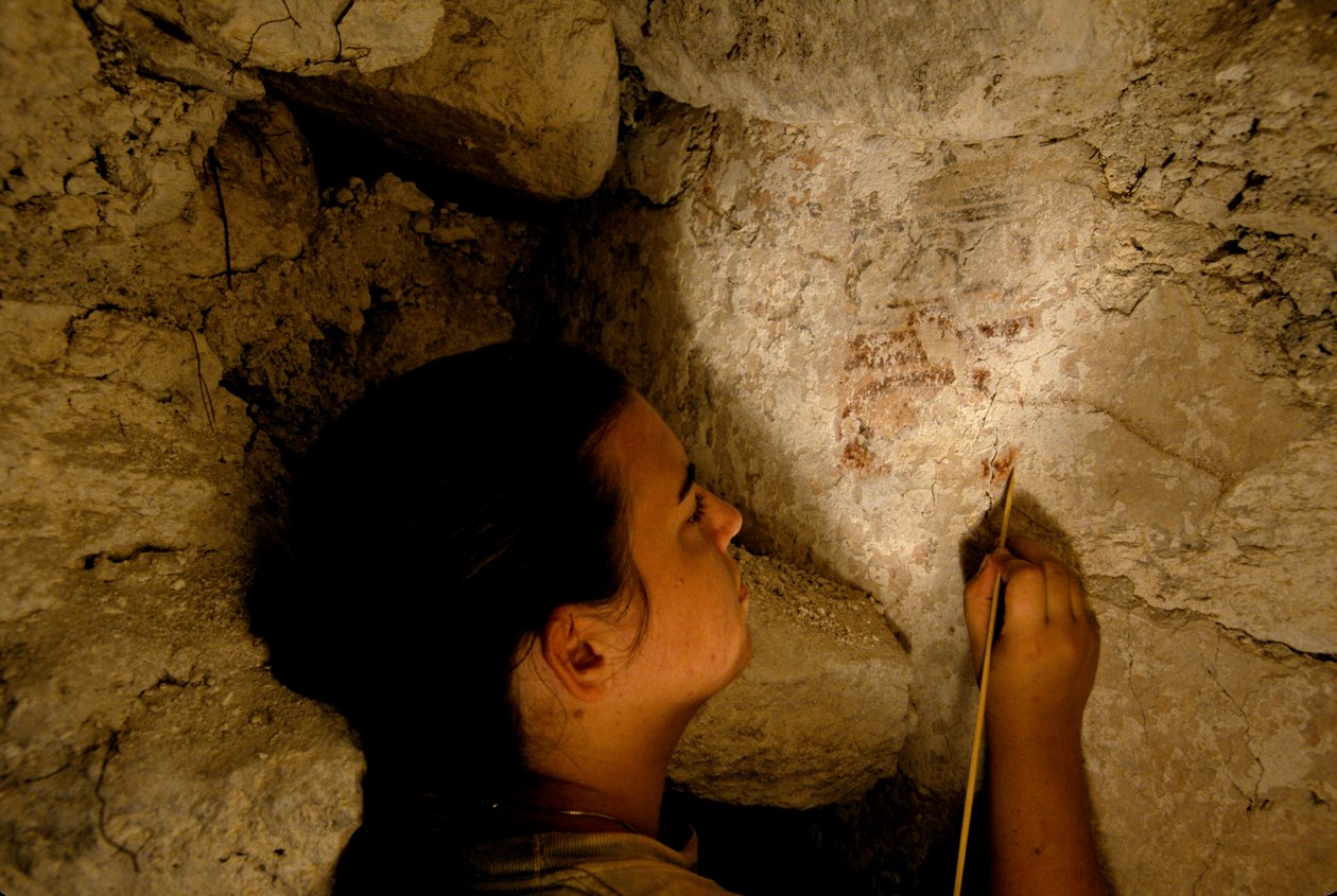 Teotihuacan-kriger, vægmaleri, Sufricaya, Holmul, Guatemala, Maya, Francisco Estradabelli, 2008 (foto) af Kenneth Garrett