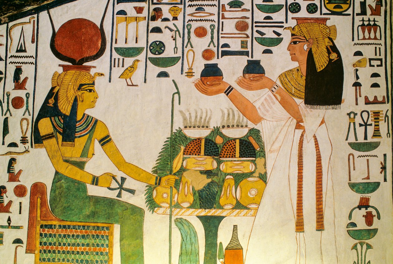 Nefertaris grav; Nefertari tilbyder vin til en gruppe dietier; Egypten, Valley of the... af Kenneth Garrett