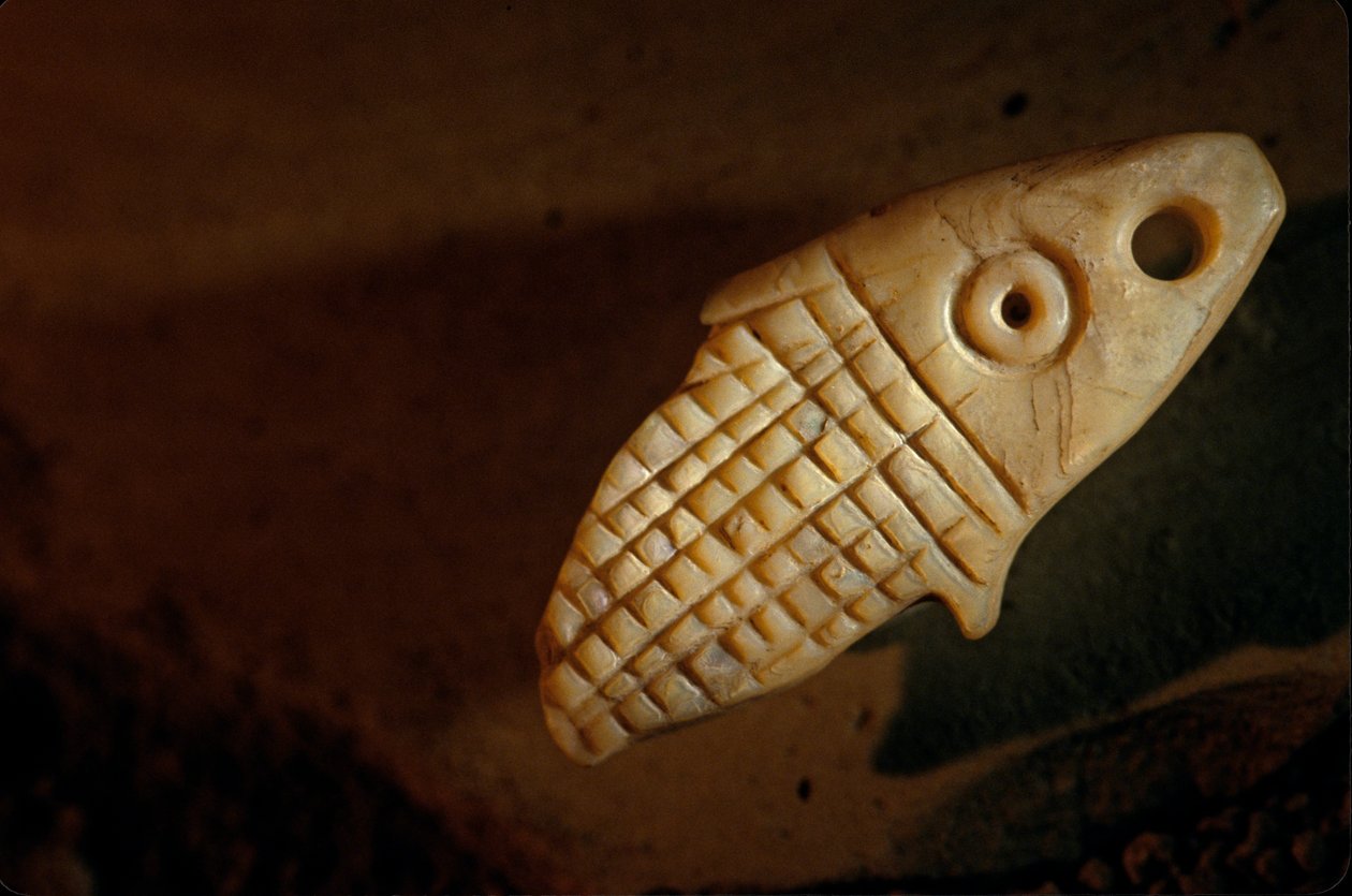 Urkesh, Hurrian Empire, Syrien, 2400 f.Kr., Giorgio Buccellati, fisk af perlemor, 2004 (foto) af Kenneth Garrett