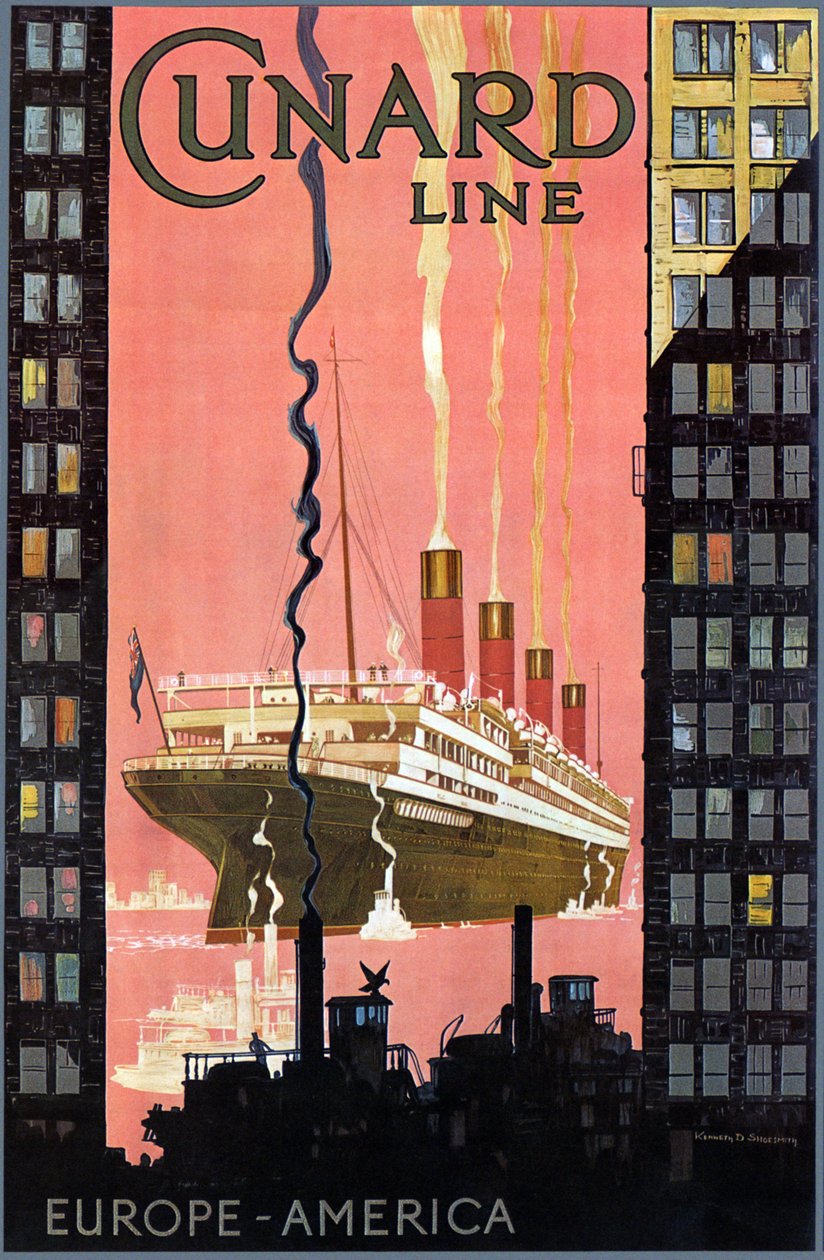 Cunard Line Europa-Amerika plakat, USA, ca. 1900 af Kenneth Shoesmith
