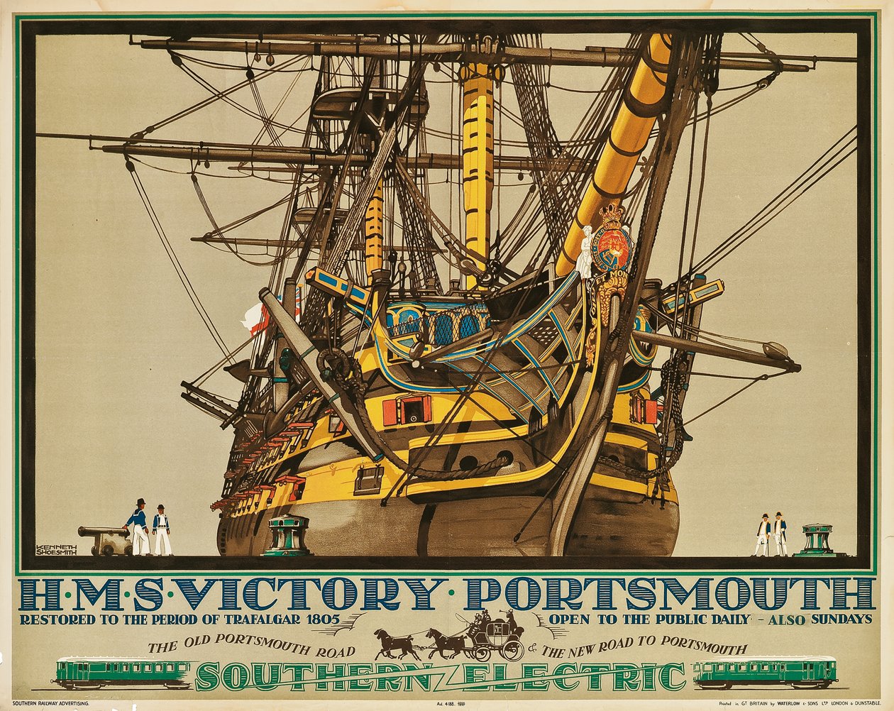 H.M.S. Victory, Portsmouth, plakat, der reklamerer for Southern Electric Railways (farve litho) af Kenneth Shoesmith