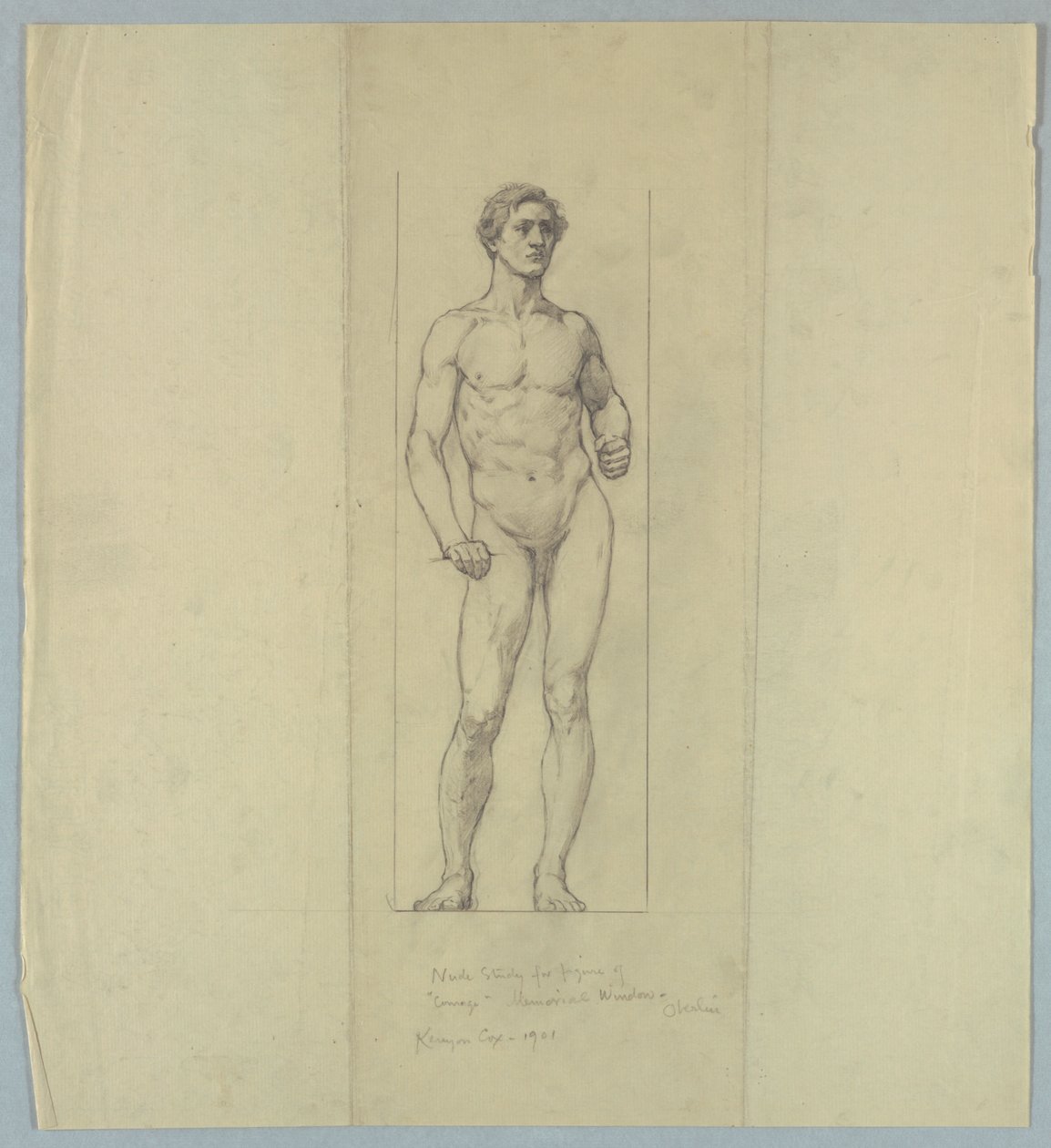 Nøgenstudie for figur af "Courage," Memorial Window til Jacob Dolson Cox, Oberlin College af Kenyon Cox